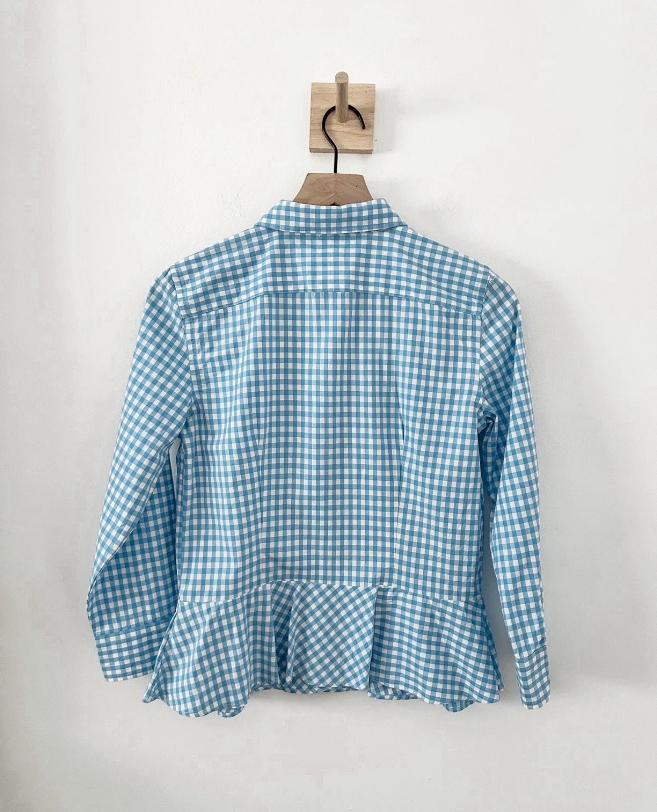 #111 Lauren Ralph Lauren Gingham Peplum Shirt Women’s Size 6 Button Front 3/4 Sleeve