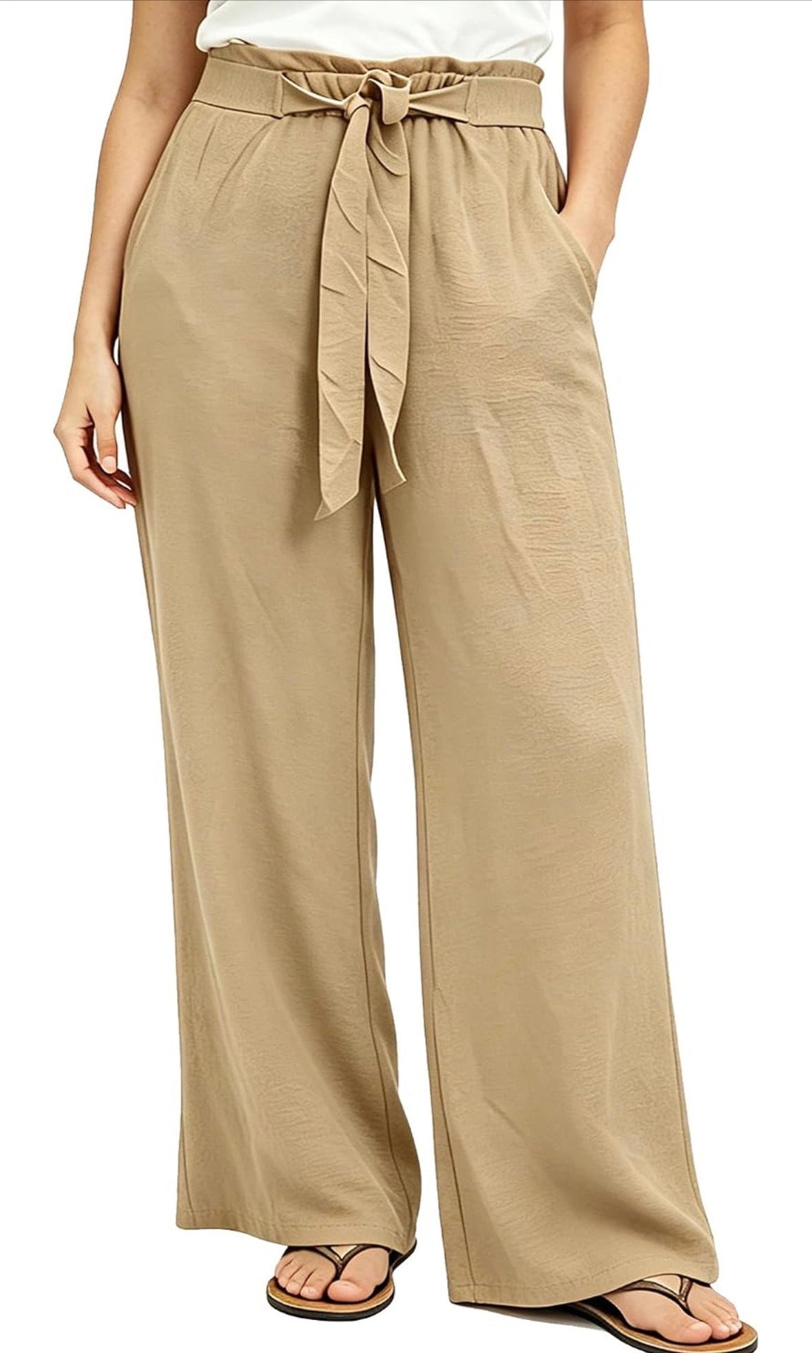 Seller #105 - Women’s Medium Tan Paperbag Wide Leg Pants NWT