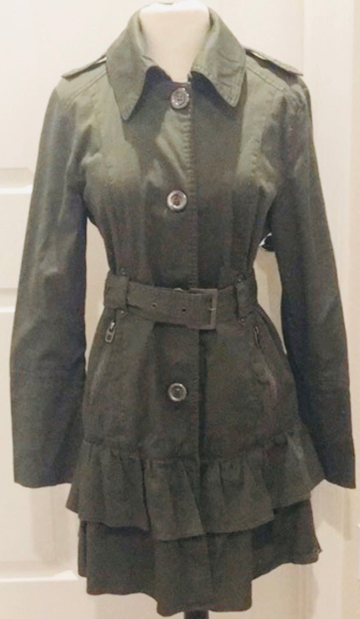 *REDUCED* Women’s size M - NWT - Miss Sixty - green ruffle trench coat