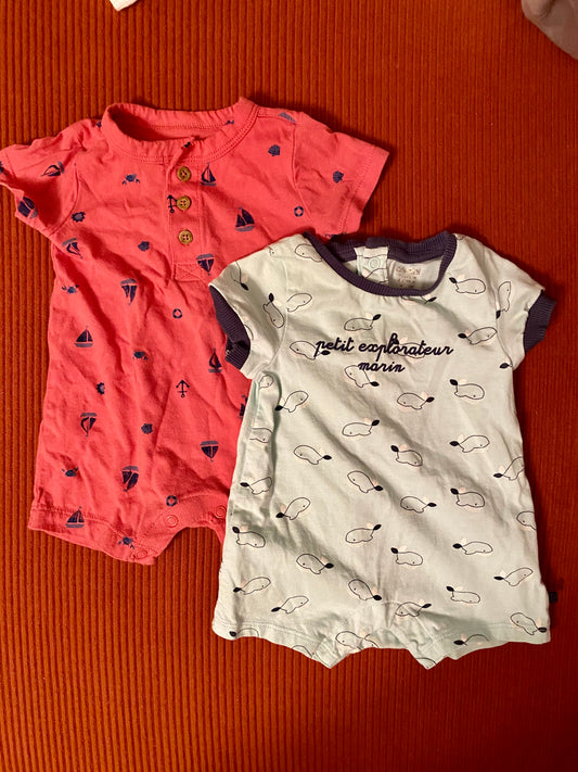 #193 - Set of 2 Rompers, Boys 3M