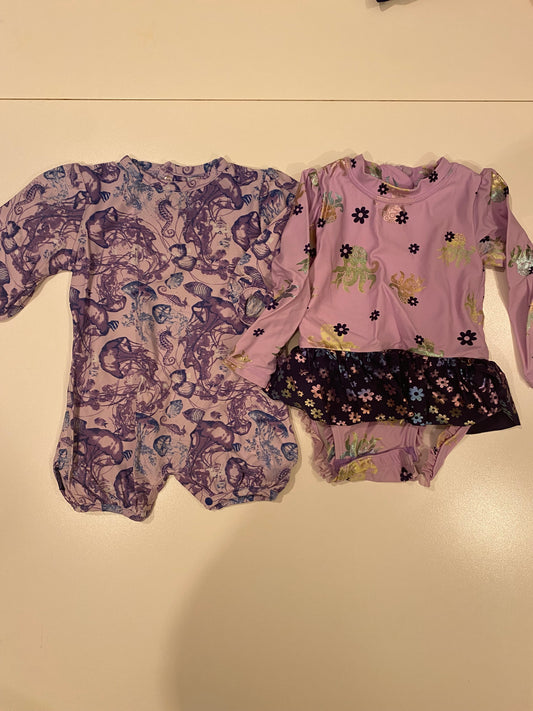 Wave Zone and UV Skinz purple octopus Long sleeved Rashguard bundle Girls 12M