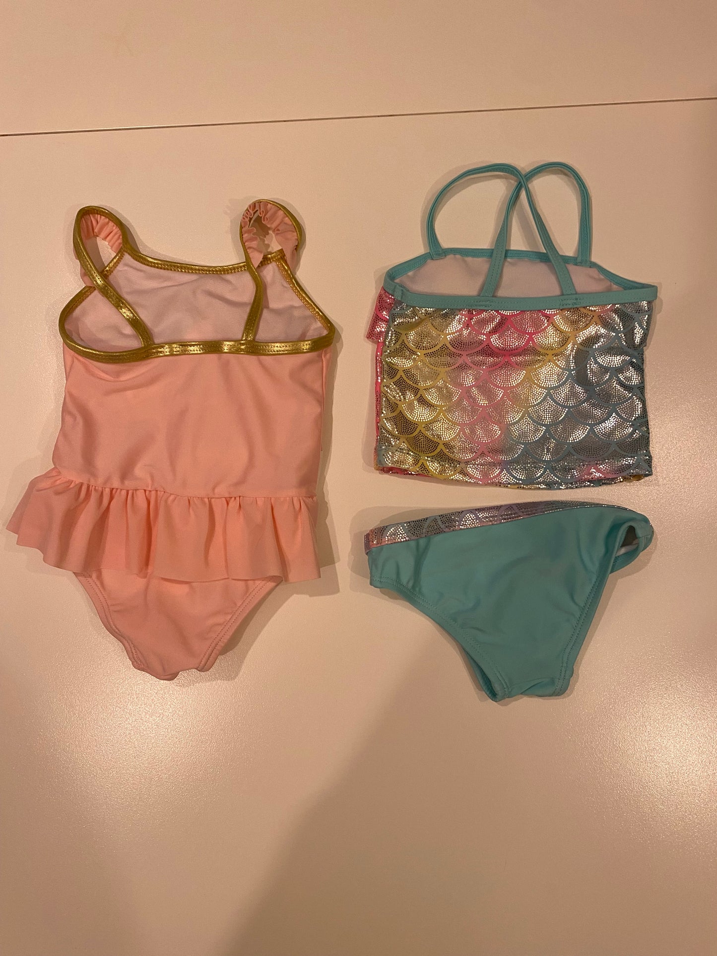 Wonder Nation Mermaid print bikini and Freestyle Revolution Unicorn One-piece Swimsuit Bundle Girls 12M