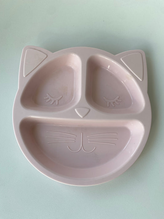 #117,Pottery Barn pink kitty plate, GUC