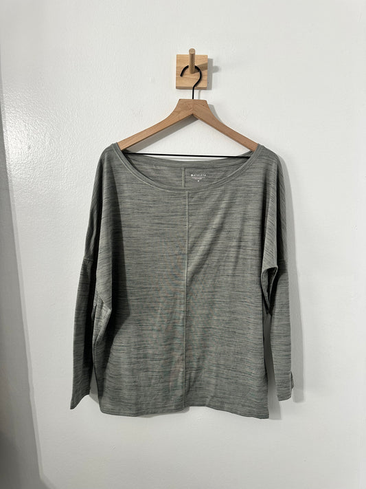 #111 Athleta Flow Essence Space Dye Heathered Green Dolman Wide Neck Top Medium