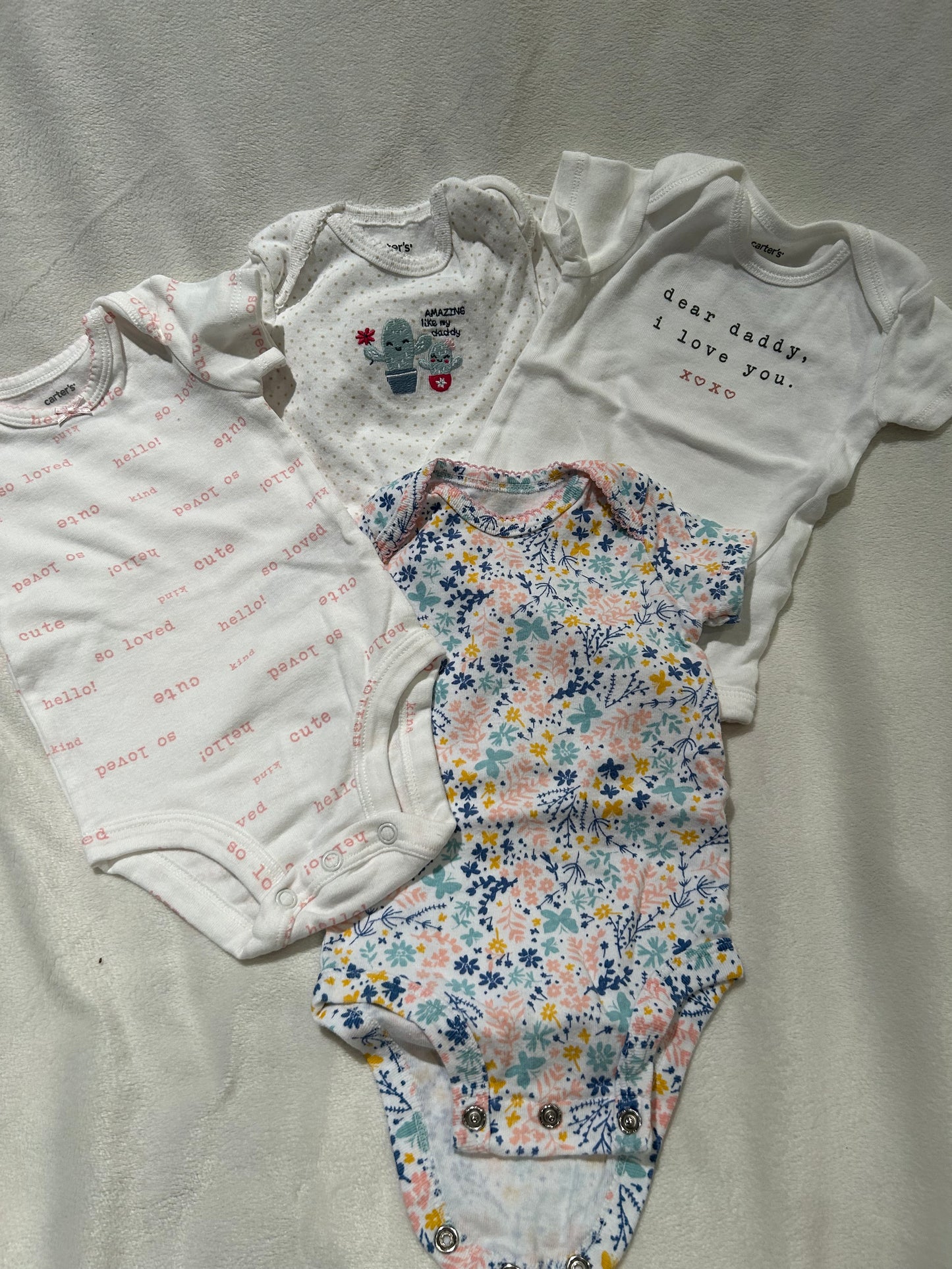 Carter's 3 months onesies -set of 4 (Floral / Dear Daddy / Hello So Loved / Amazing like my Daddy)