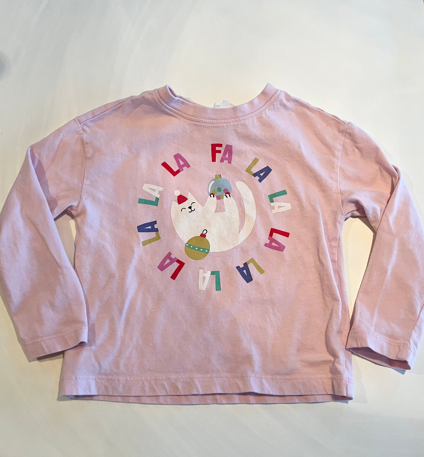 Hanna Girl’s Long Sleeved, Pink “Fa La La La” Shirt, Sz 4