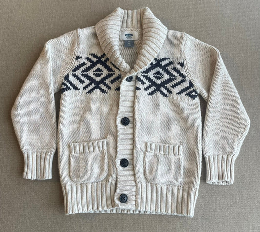 Seller #12 | Old Navy Boys Oatmeal and Navy Blue Patterned Sweater | Button Closure | EUC | 4T