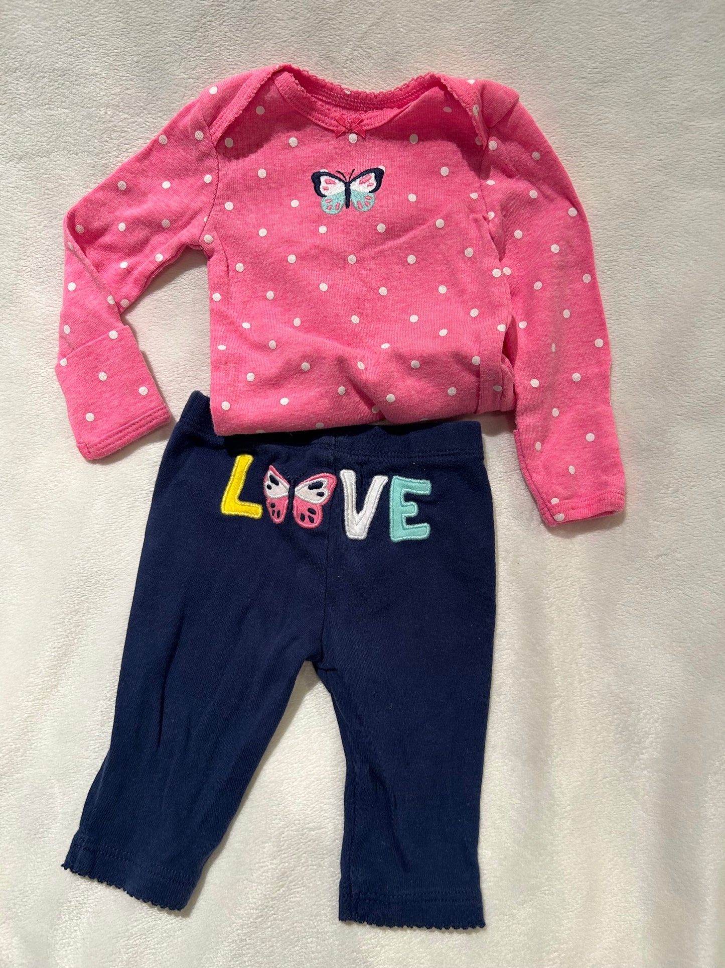 Carter's Girls Newborn pink onesie with navy blue pants