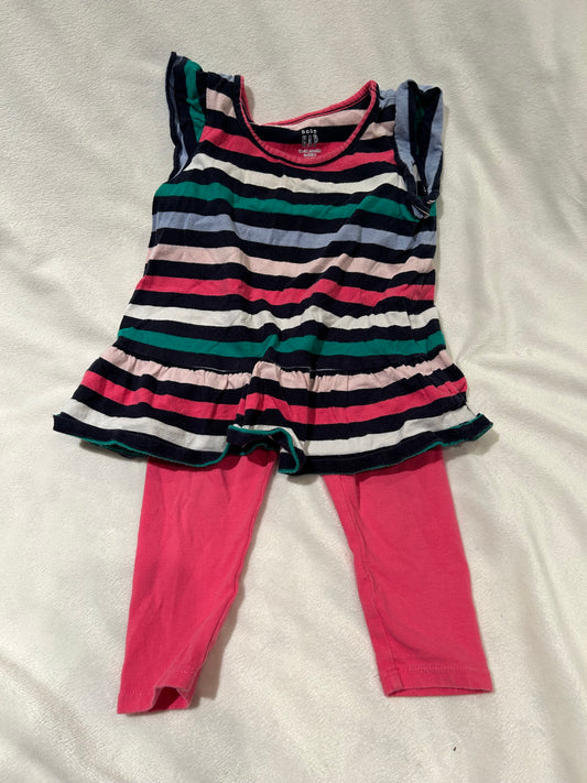 Gap 18-24 month Girl Navy/Pink/White Striped Short Sleeve Top with Matching Pink Pants