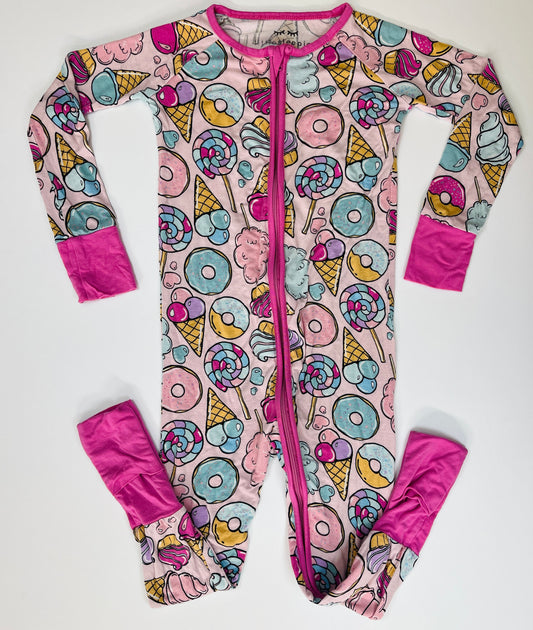 Girls 2T little sleepies pink sweet treats (retired print) zipper pajamas GUC