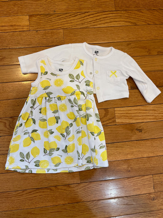 Hudson Baby Girls Lemon Sleeveless Dress with Sweater 3-6 Months