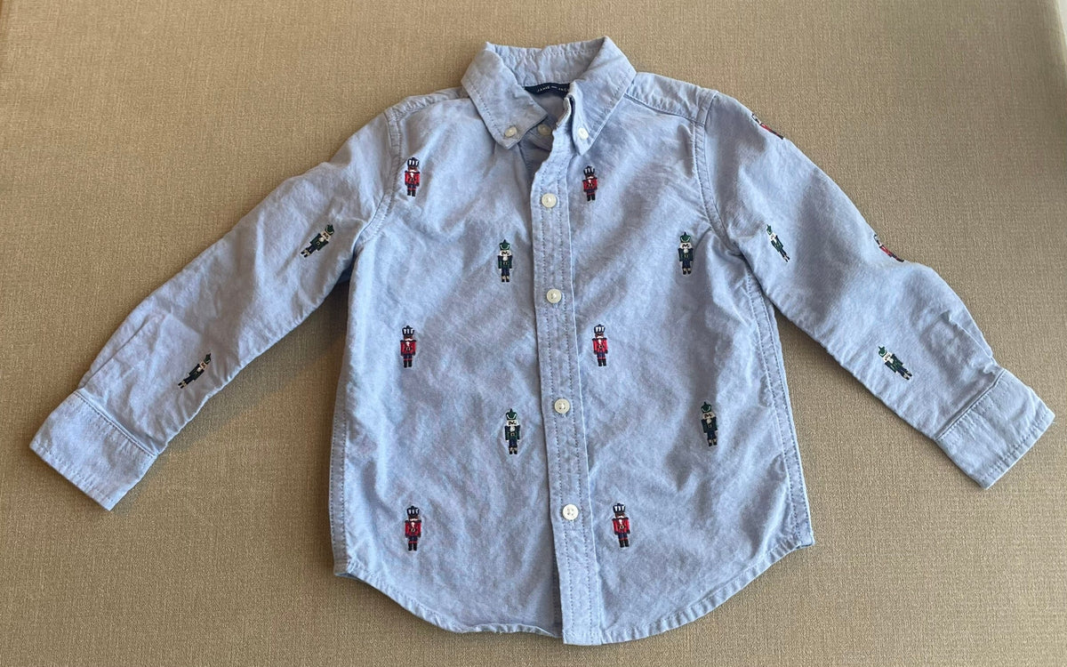 Seller #12 | Janie and Jack | Boys Chambray Button Down with Nutcracker Embroidered Pattern | EUC | Size 2T
