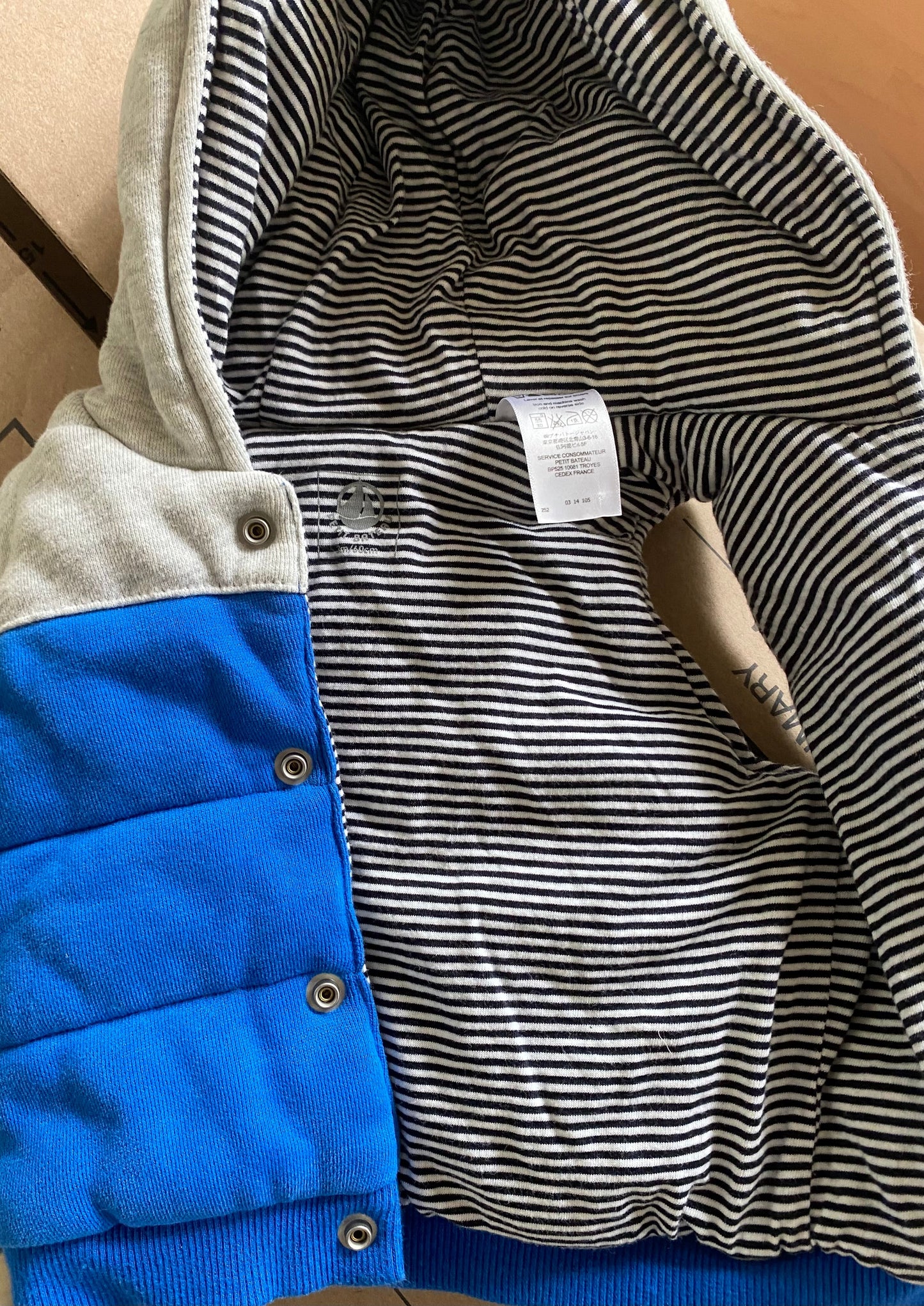 #193 - Petit Bateau Cotton Padded Vest with Hood, 3M, EUC