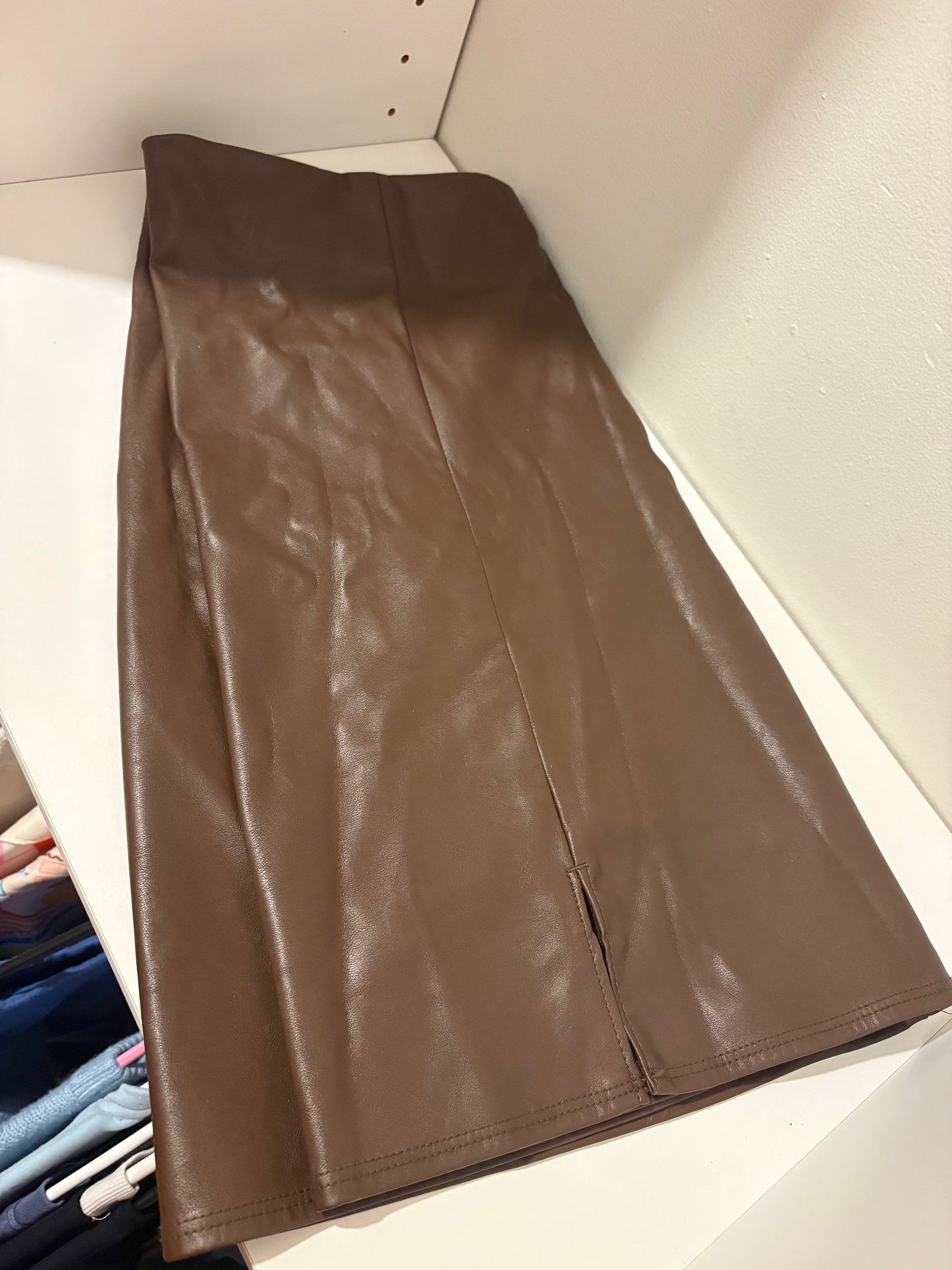 #112 Brown Pleather Women's Mini Skirt
