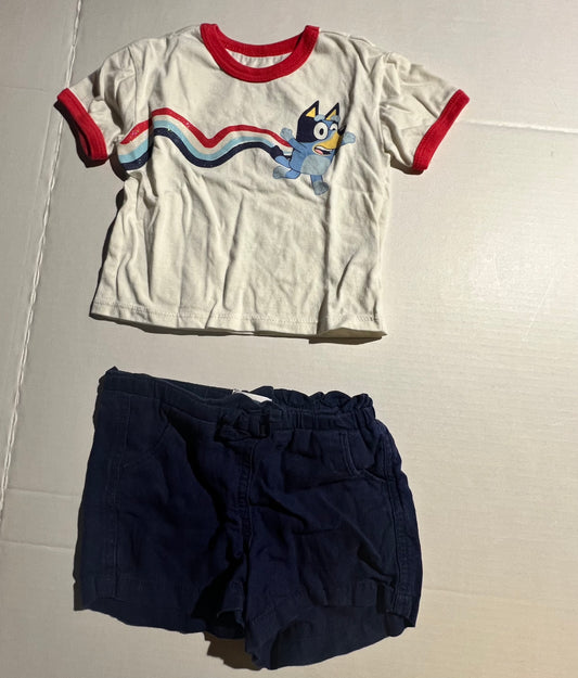 #100 Girls 2T Patriotic Bluey Shirt and Shorts