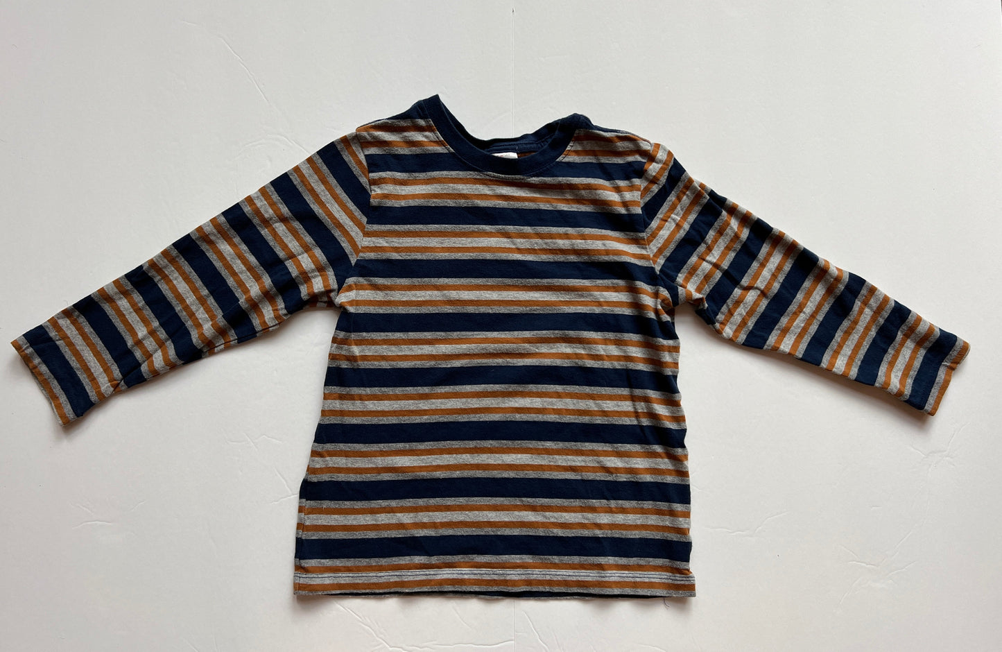 #180 Boys 110 (5) VGUC Hanna Andersson Navy and Gold Striped Long Sleeve