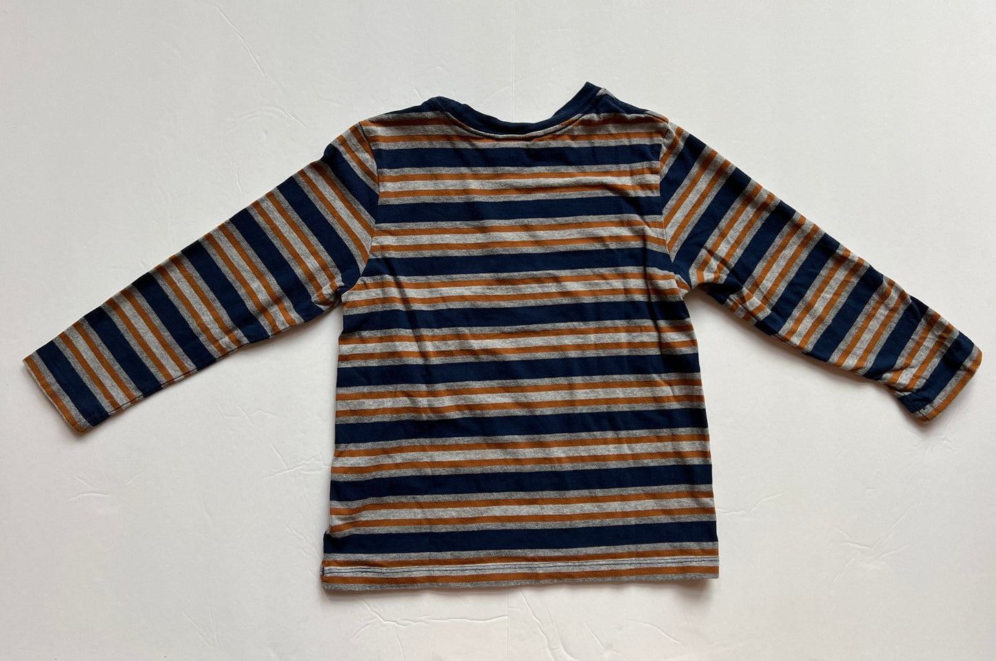 #180 Boys 110 (5) VGUC Hanna Andersson Navy and Gold Striped Long Sleeve