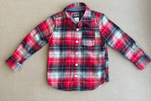 Seller #12 | OshKosh | Boys | Red, Navy, Gold, Light Gray Flannel Button Down | EUC | Size 2T