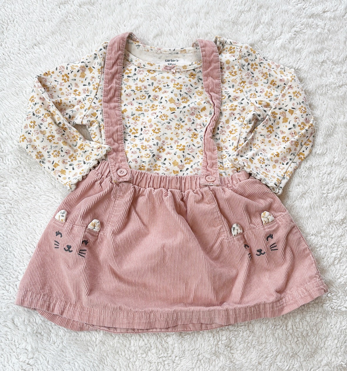 #58 Carters 18 M Girls Floral Corduroy Jumper Outfit