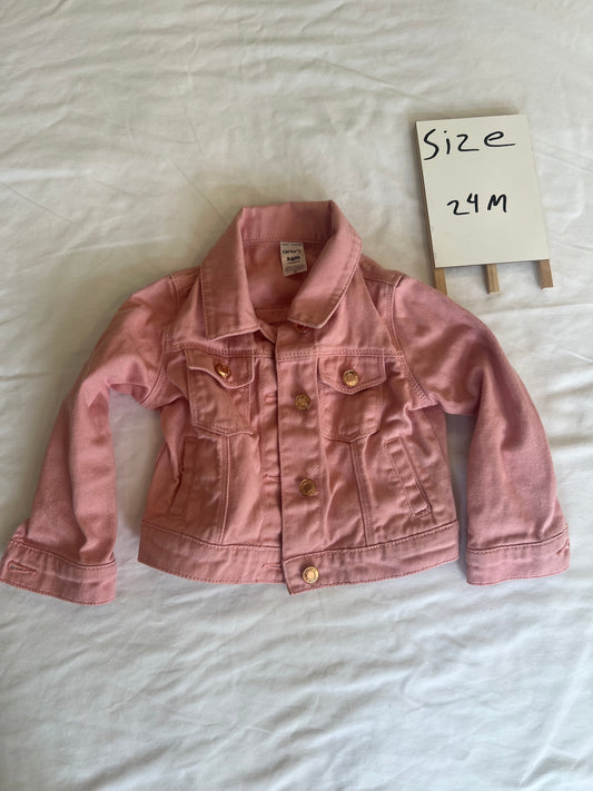 #24 size 24m pink denim jacket with rose gold hardware