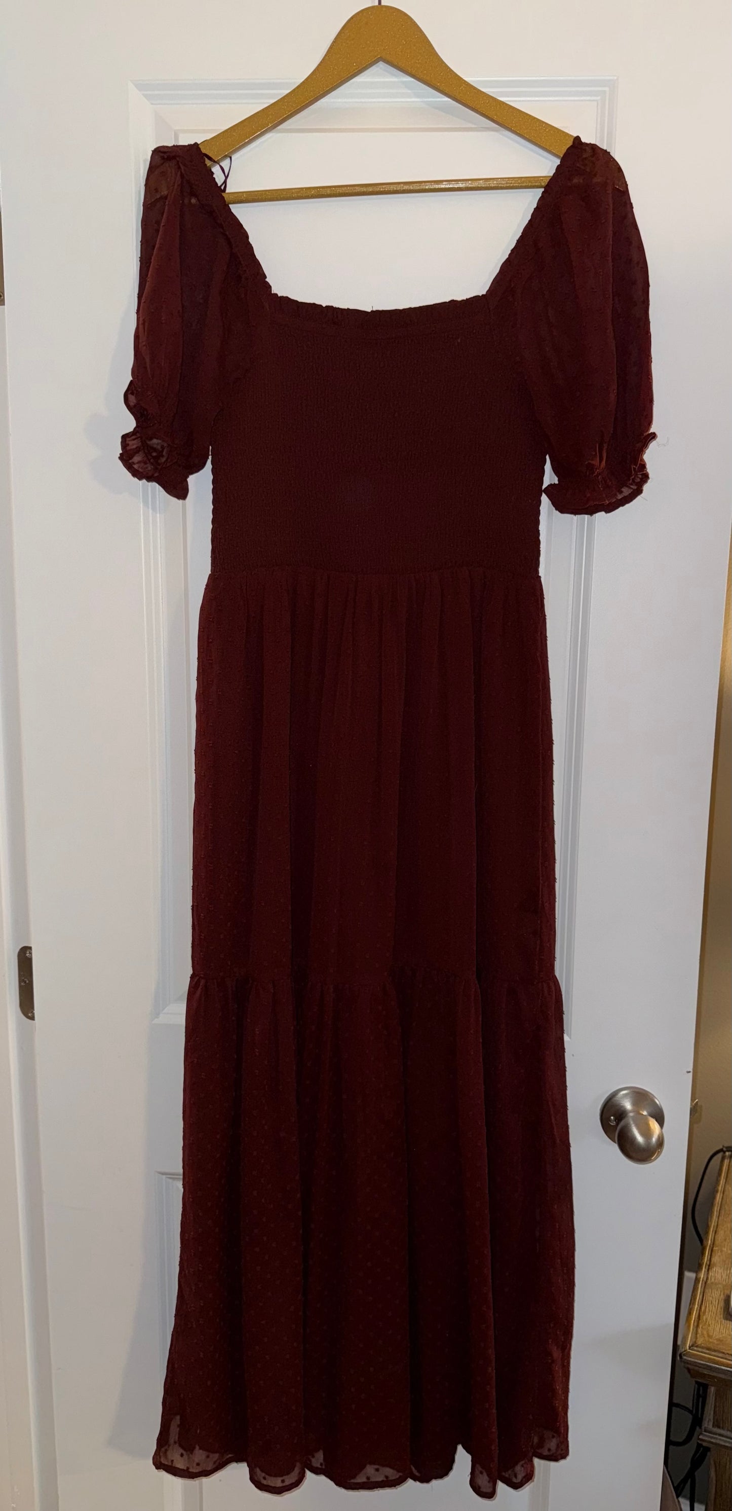 #106: Womens M Patrons of Peace Maroon Dress *REDUCED*