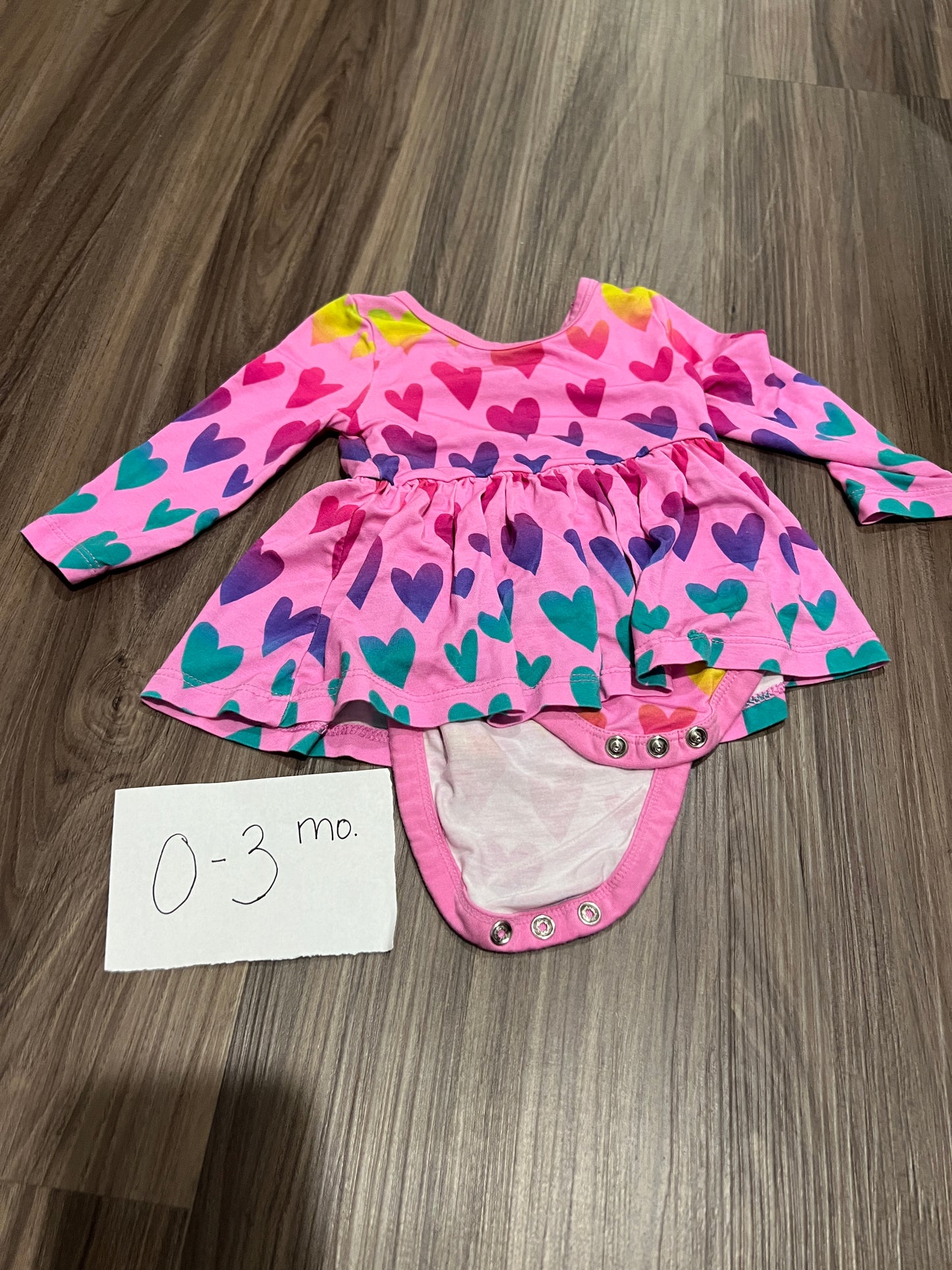 0-3 Mo - Little Sleepies - Pink Multi Colored Hearts LS Bodysuit Twirl - PU 45236 Except Semiannual Sale