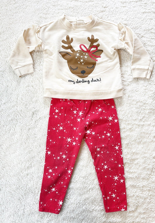 #58 Cat & Jack Girls 18 M Reindeer Sweater Christmas Outfit