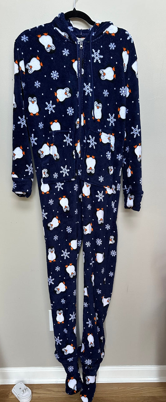 #130 Women’s Sz XS Footed And Hooded Holiday Fleece Pajamas Onesie