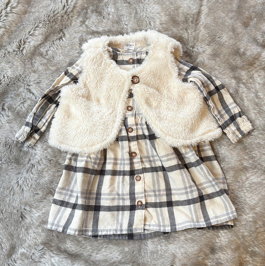 #58 Carters 18 M Girls Plaid Blue and White Dress and Jacket