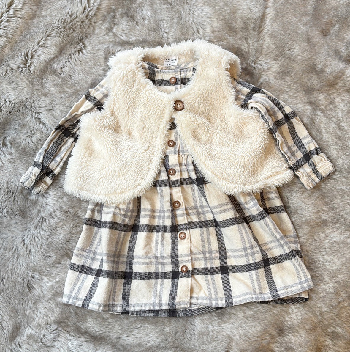 #58 Carters 18 M Girls Plaid Blue and White Dress and Jacket