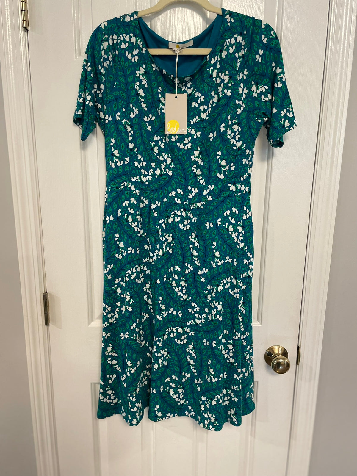 Seller #12 | Boden | Eloise Jersey Dress | Blue, Green, and White Jewel Tone Colors in a Floral Pattern| NWT | Size 12P