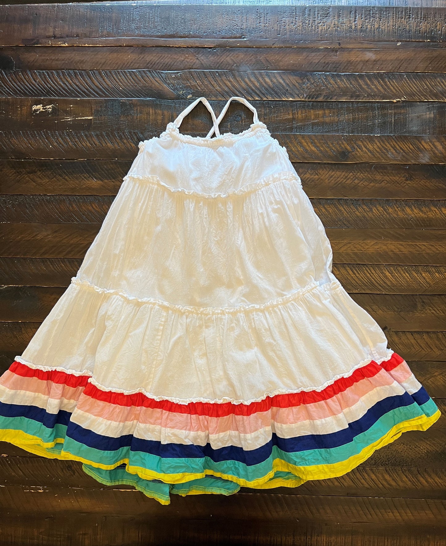 134 Mini Boden Girls Rainbow ruffle Dress 6