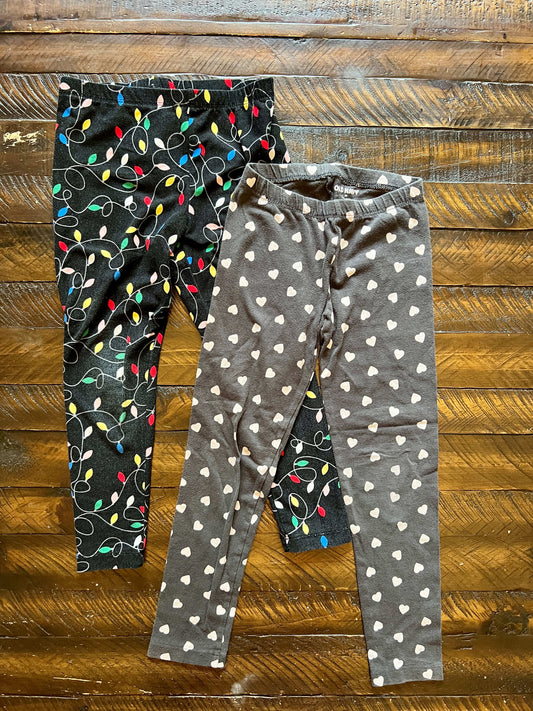 134 Old Navy heart leggings & christmas light legging bundle 5T