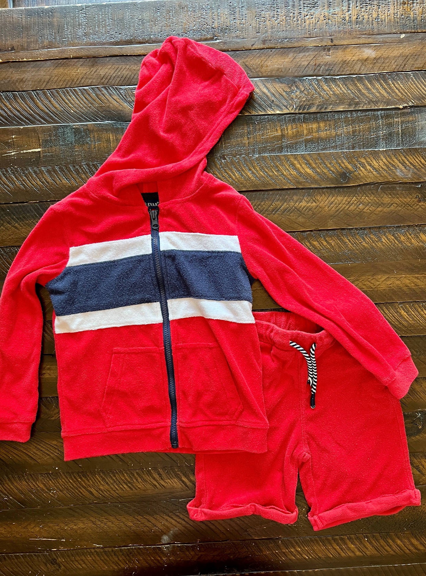 134 Boys Vacation Terry Cloth Zip up Hoodie & Shorts Set Size 5