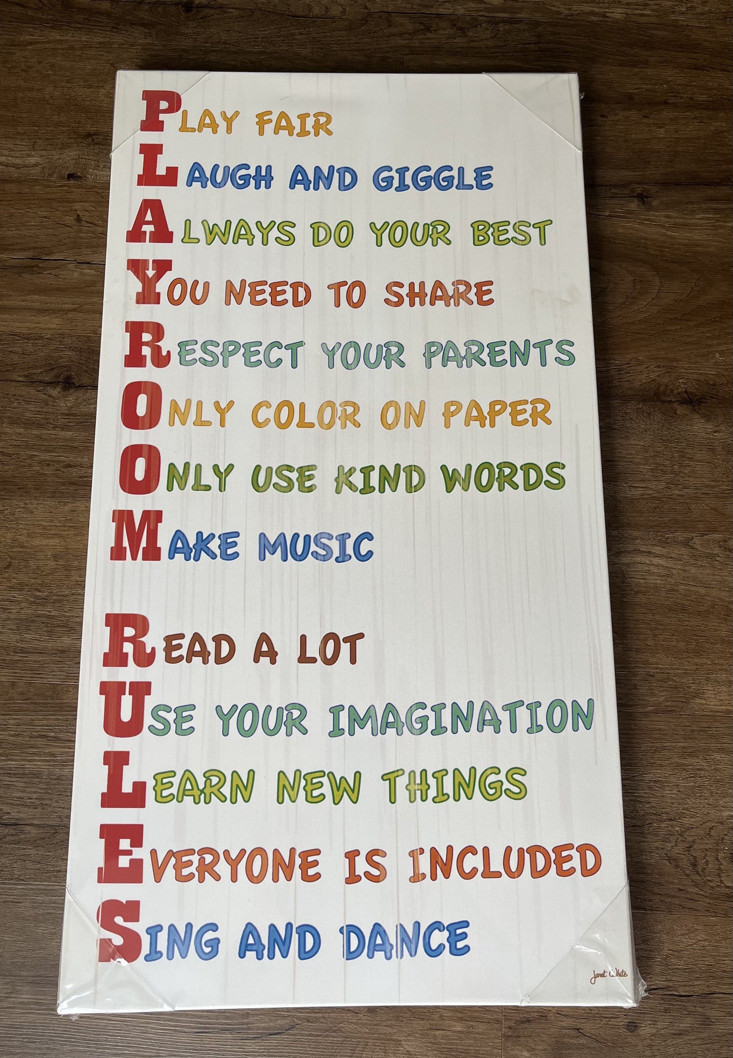#124 EUC Canvas Wall Art Playroom Rules