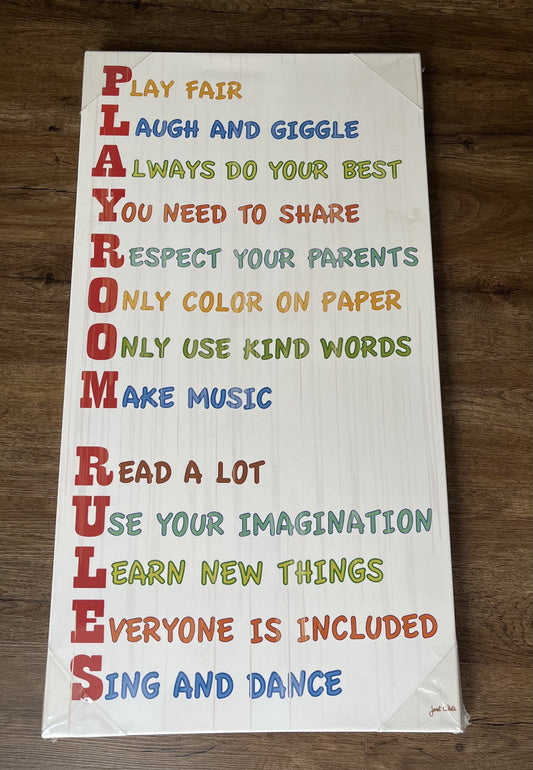 #124 EUC Canvas Wall Art Playroom Rules