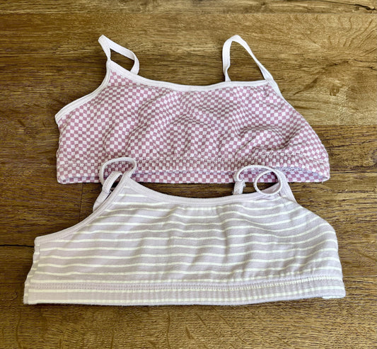 #124 EUC Old Navy Bras - Set of 2 (light purple striped & checkered) Girls Size S 6-7