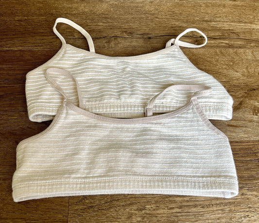 #124 EUC Old Navy Beige Striped Bras - Set of 2 Girls Size M