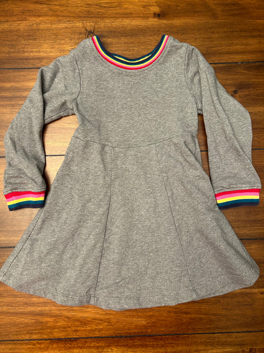 EUC Hanna Andersson Girls Size 4 (100) Gray Rainbow Trimmed Long Sleeve French Terry Swing Dress