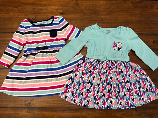 #201 Gymboree Girls Size 6-12M Bright Colored Long Sleeve Dresses Bundle