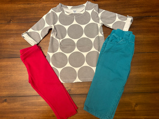 #201 Mixed Brands Girls Size 12-18M White with Gray Polka Dotted Old Navy Tunic with Gymboree Pants Bundle