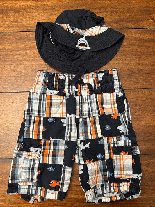 Gymboree Boys Navy & Orange	Plaid Shorts with Matching Hat	Size 2T PPU 45040