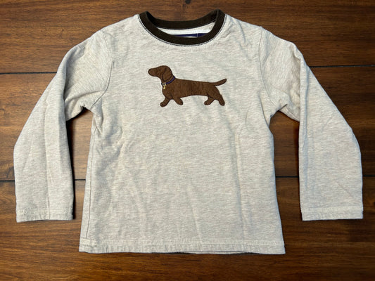 EUC Janie & Jack Boys Size 4 Cream Reversible Dachshund Appliqué Long Sleeve T-shirt