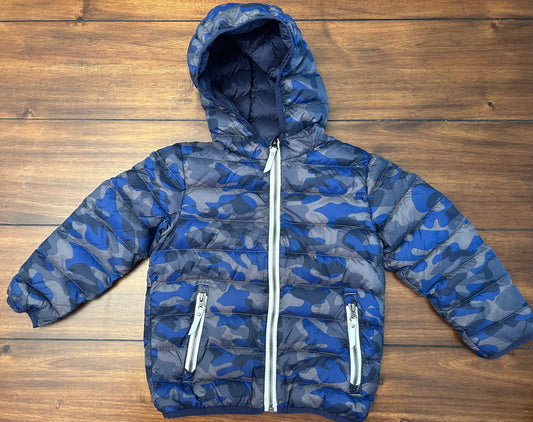 #201 Hanna Andersson Boys Size 4 (100) Blue Camo Hooded Puffer Jacket