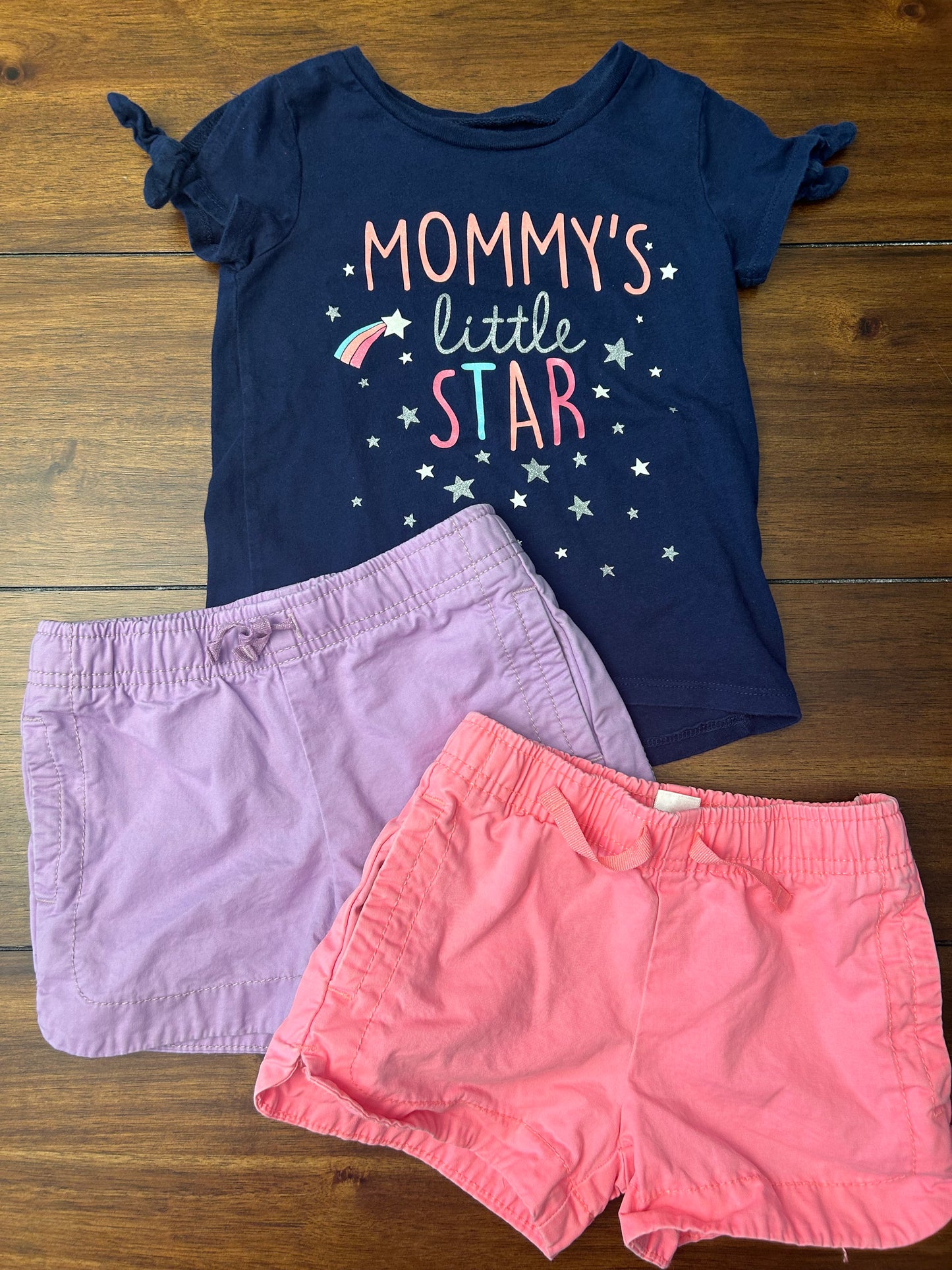 Carter's Girls	Navy, Purple & Neon Pink Graphic Tee & Shorts Bundle Size 3T PPU 45040