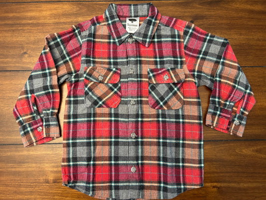 EUC Mullberribush Boys Size 4 Red & Gray Plaid Button Down Flannel