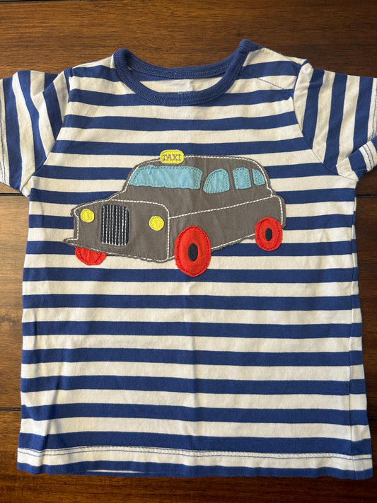 Baby Boden Boys Blue & White Striped Taxi Appliqué T-shirt Size 12-18M PPU 45040