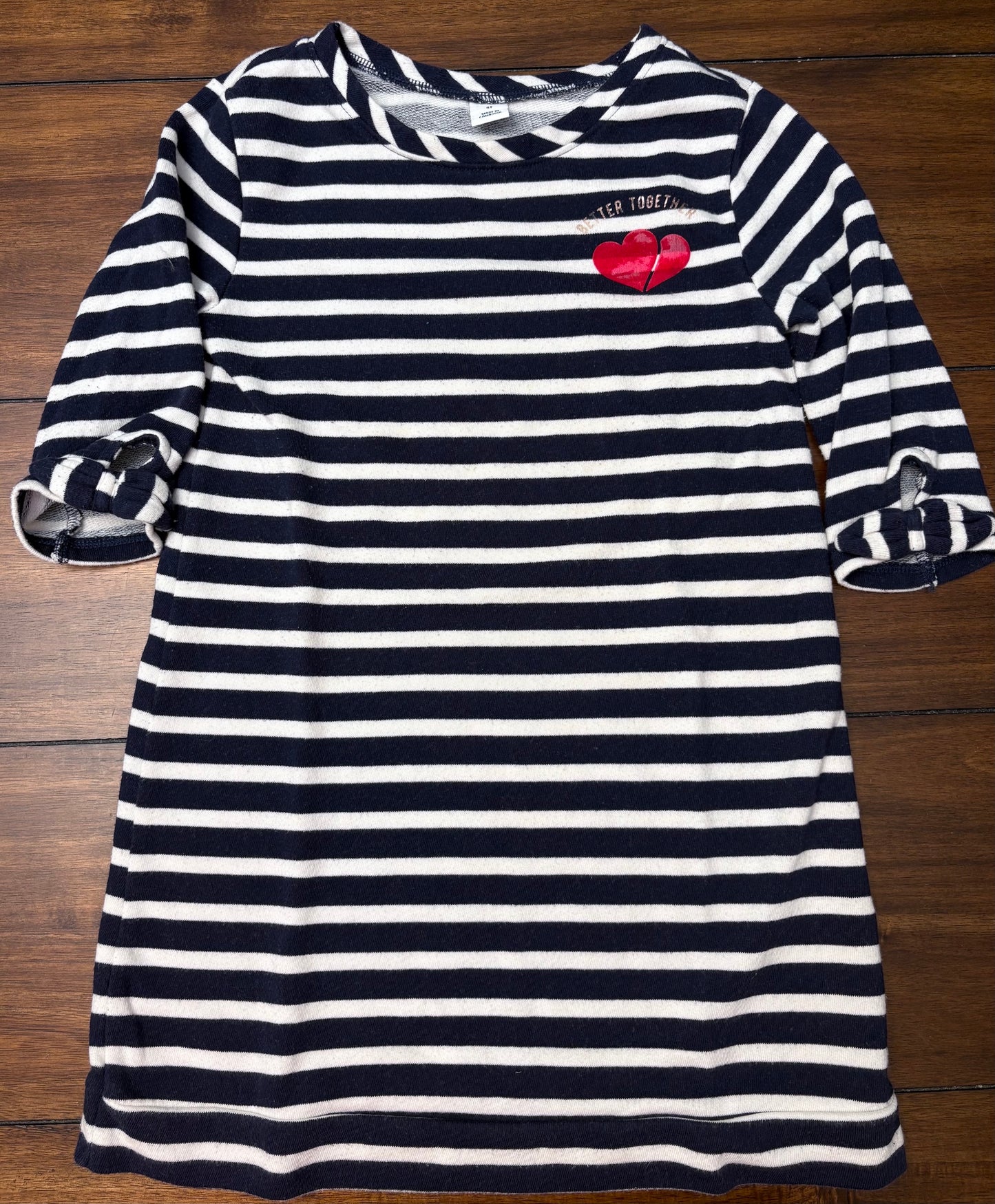 #201 Old Navy Girls Size 5T Navy with White Stripes 3/4 Sleeve Dress