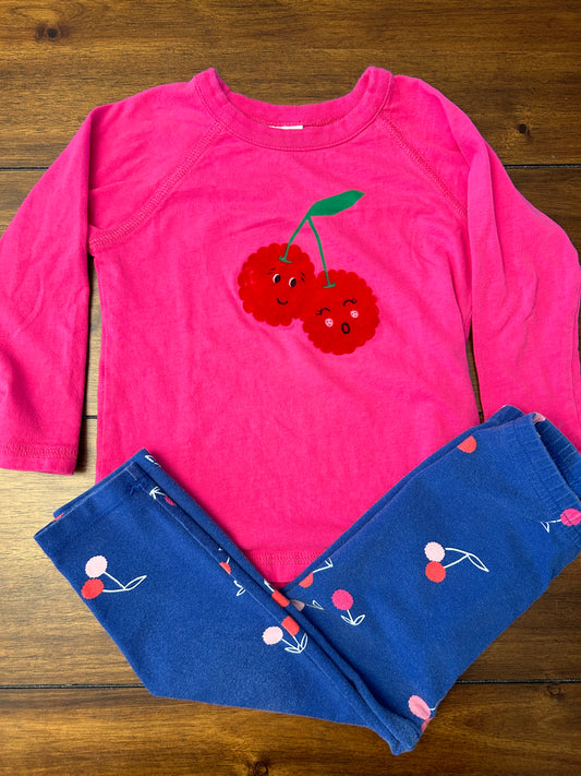 Hanna Andersson	Girls Pink & Blue  Cherry Top & Leggings Set	Size 18-24M PPU 45040