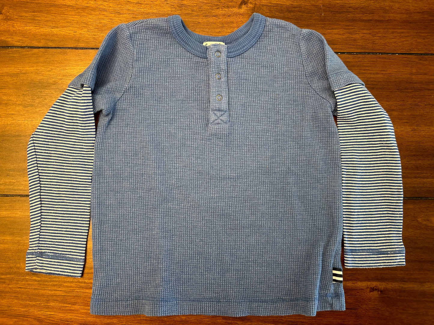 EUC Splendid Boys Size 3T Blue & Black Waffle Knit Long Sleeved Henleys